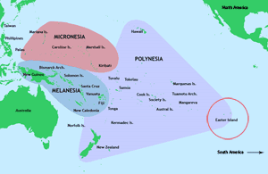 Kaart van Polynesië in de Stille Oceaan.