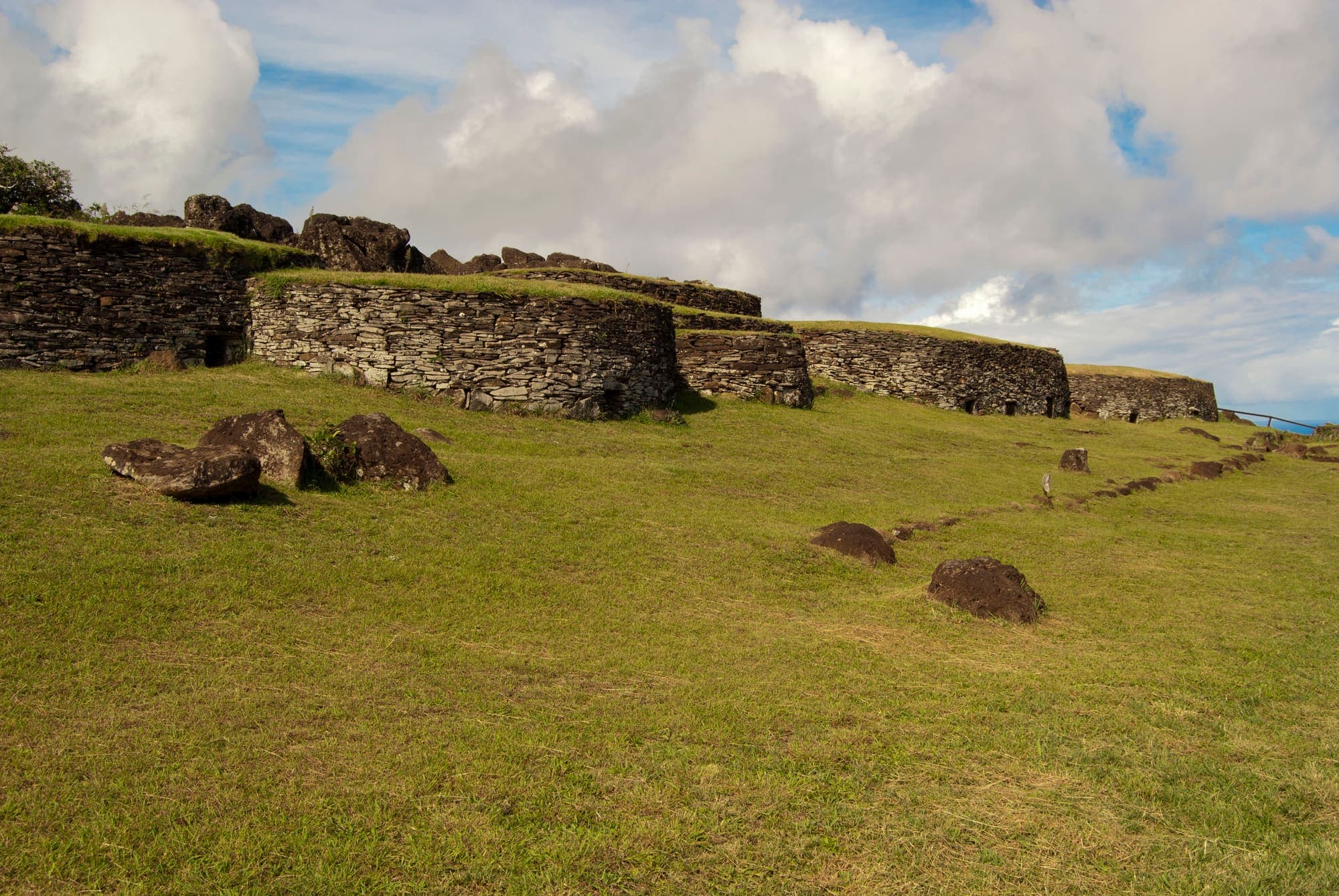 Stone houses of the Birdman village of Orongo