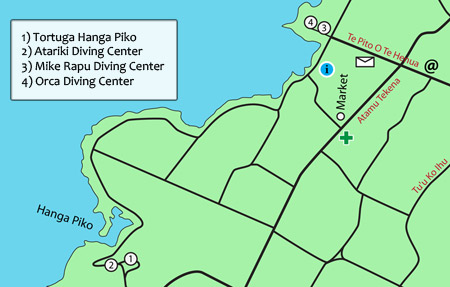 Hanga Roa map of Easter Island scuba diving centers